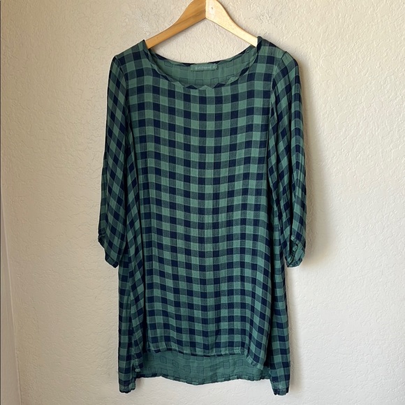 Cut loose black and green checkered tunic dress - Picture 2 of 8